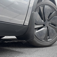 Flexible TPE mud flaps for Tesla Model Y showing bendable material