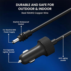 10FT Cigarette Lighter to DC Power Cable for Starlink Mini - T-Launch