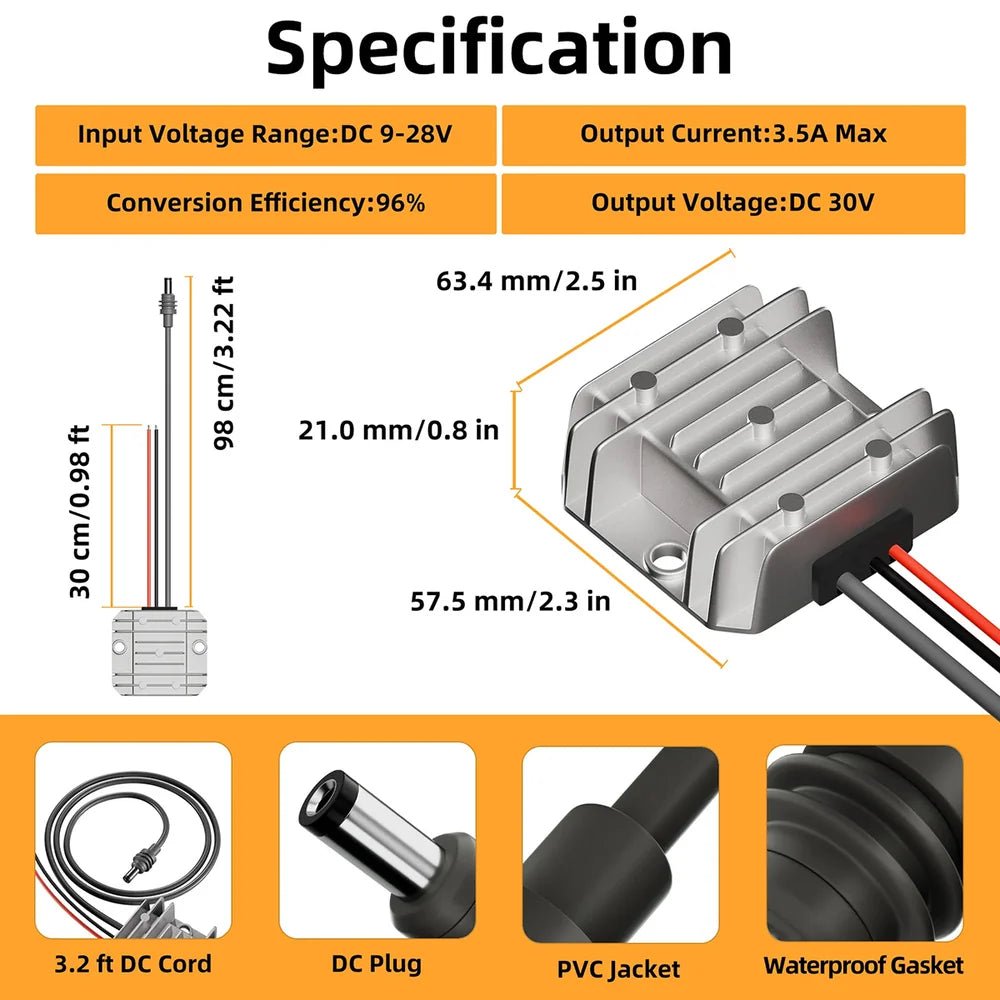 12V/24V to 30V Power Supply Adapter with DC Plug for Starlink Mini - T-Launch