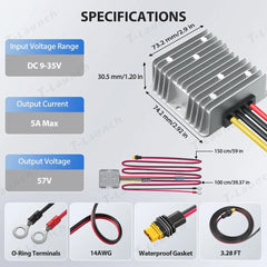 12V/24V to 57V DC Power Adapter for Starlink Gen 3 Performance - Ring Terminal - T-Launch