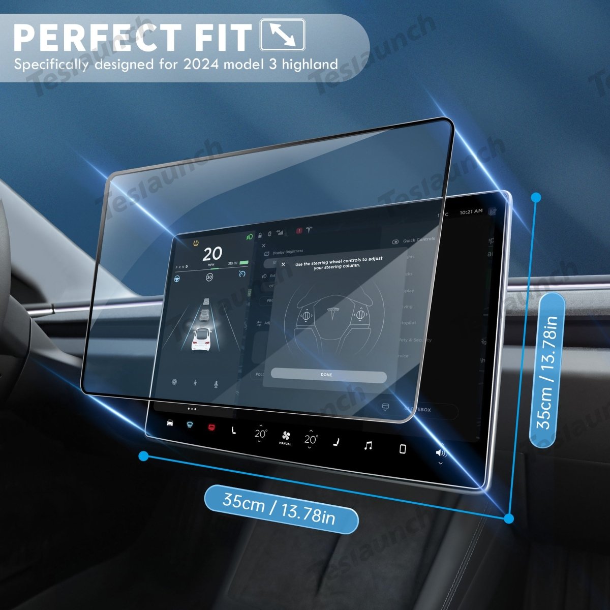 15.4" 9H Tempered Glass Screen Protector for Tesla Model Y Juniper 2025+ - T-Launch