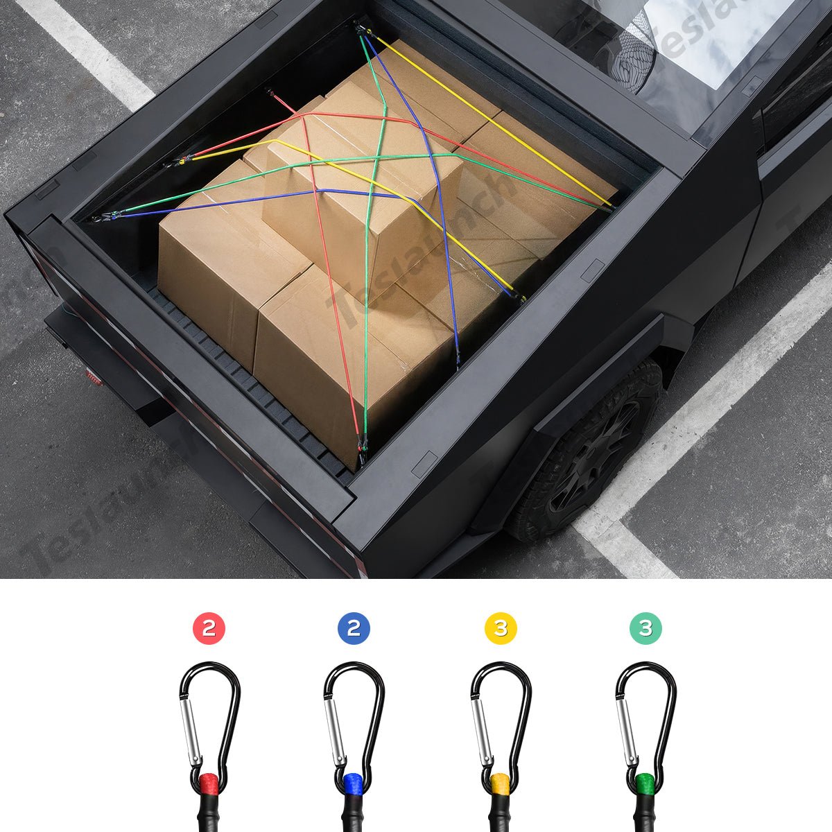 16 pcs Assorted Medium & Long Bungee Cord Straps Kit - Tesla Cybertruck Bed - T-Launch