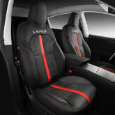Alcantara All-Inclusive Seat Covers for Tesla Model 3 (2018-2025+) / Model Y (2021-2025+) (Luxury Red Stitching Design)