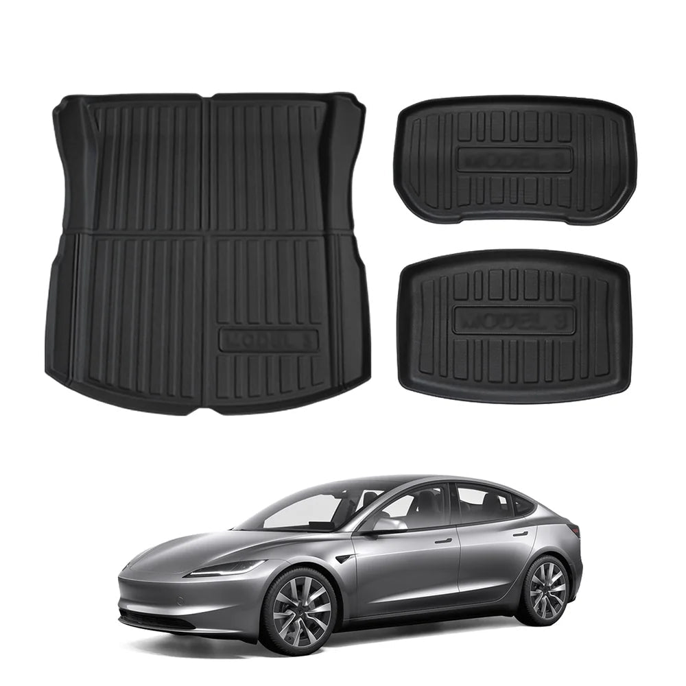 2024+ Model 3 Highland All-Weather Floor Mats Full Set Trunk Mat Cargo Mat Frunk Cargo Liner for Tesla - T-Launch