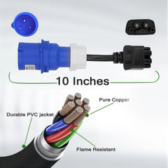 CEE de 3 pinos para Tesla Adaptador - Cabo de extensão do carregador EV 32A para Tesla Conector Móvel