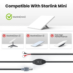 3M/10FT O-Ring DC Charging Cable with Switch (CB8) for Starlink Mini - T-Launch