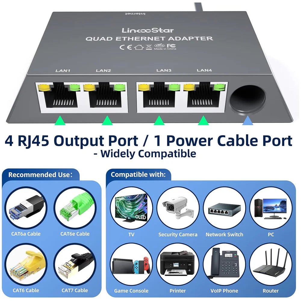 4-Port Ethernet Adapter for Starlink Gen 3 / Mini – Connect Up to 4 Devices - T-Launch
