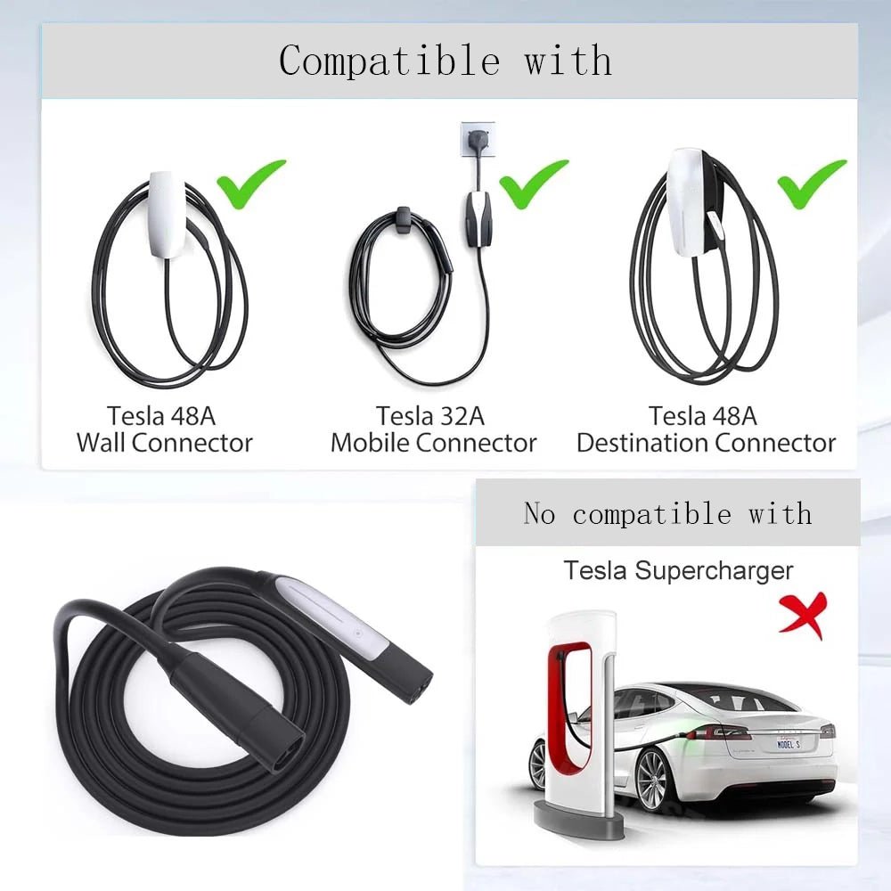 48A EV Charging Extension Cable with One-Button Switch for Tesla M3/Y/S/X-16FT - T-Launch