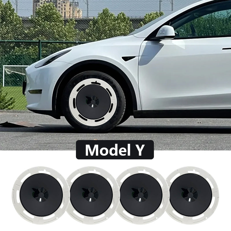 Enjoliveur d'enjoliveur de roue rétro pour roues Tesla Model Y 19'' Gemini  (4 PCS) - Blanc + Noir