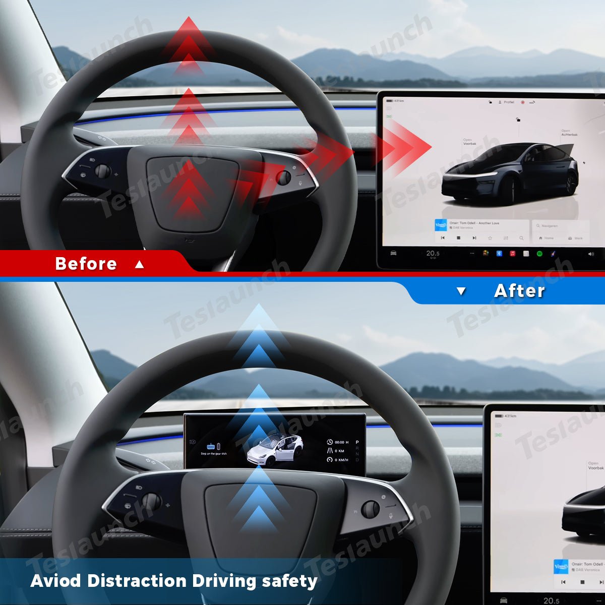 8.9'' Wireless CarPlay & Android Auto HUD for Tesla Model 3 Highland / Model Y Juniper - T-Launch