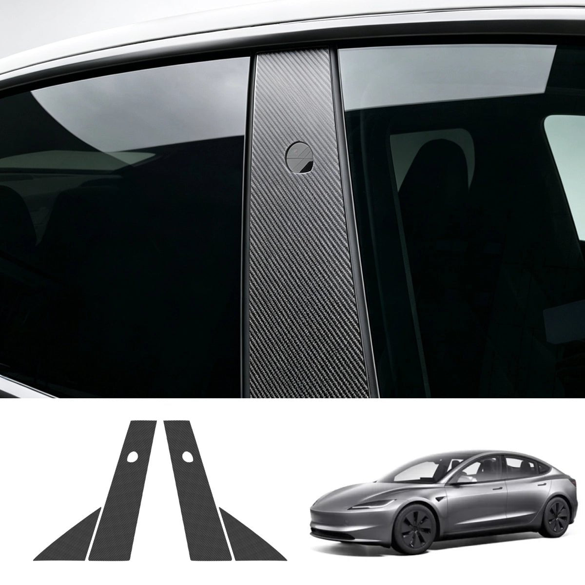 Carbon Fiber A & B Pillar Window Trim Covers for Tesla Model Y 2025+ / Model 3 2024+ - T-Launch