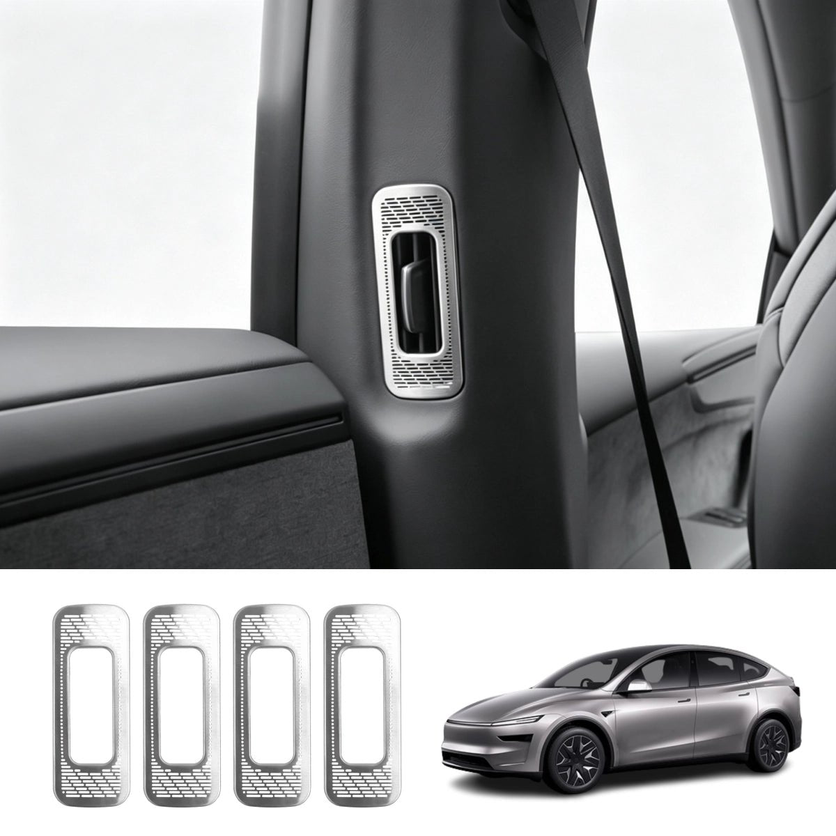 Stainless Steel B & C-Pillar Air Vent Trim Covers for Tesla Model Y L 2026+ - T-Launch