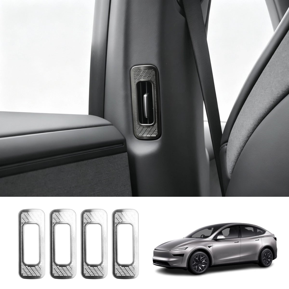 Stainless Steel B & C-Pillar Air Vent Trim Covers for Tesla Model Y L 2026+ - T-Launch