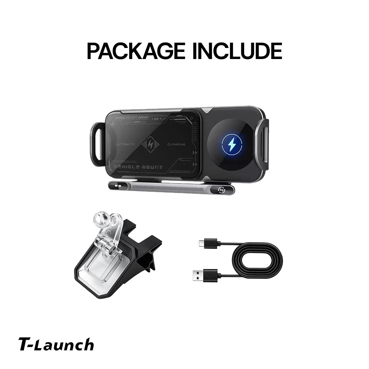 Electric Auto-Clamping & Rotating Wireless Charging Phone Holder for Tesla Model 3/Y/Y L 2024+ - T-Launch