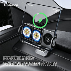 Electric Auto-Clamping & Rotating Wireless Charging Phone Holder for Tesla Model 3/Y/Y L 2024+ - T-Launch
