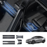 Carbon Fiber Style Door Sill Protector Set (8 Pieces) for Tesla Model Y Juniper 2025+