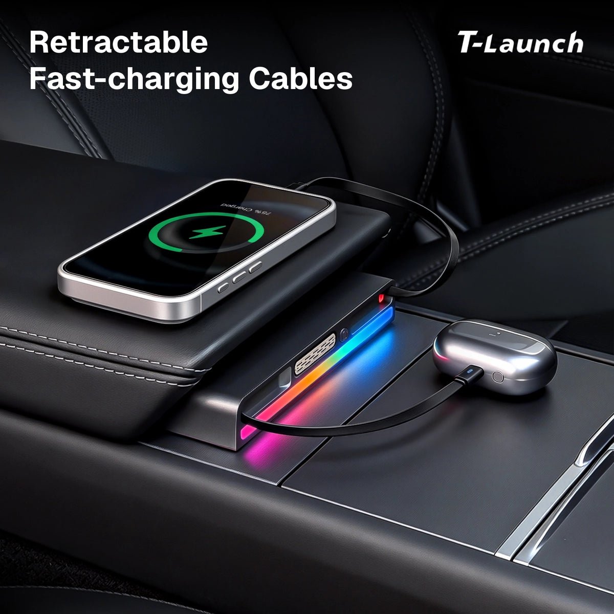 Center Console USB Hub with Ambient Lighting & Air Freshener for Tesla Model 3/Y 2017+ - T-Launch