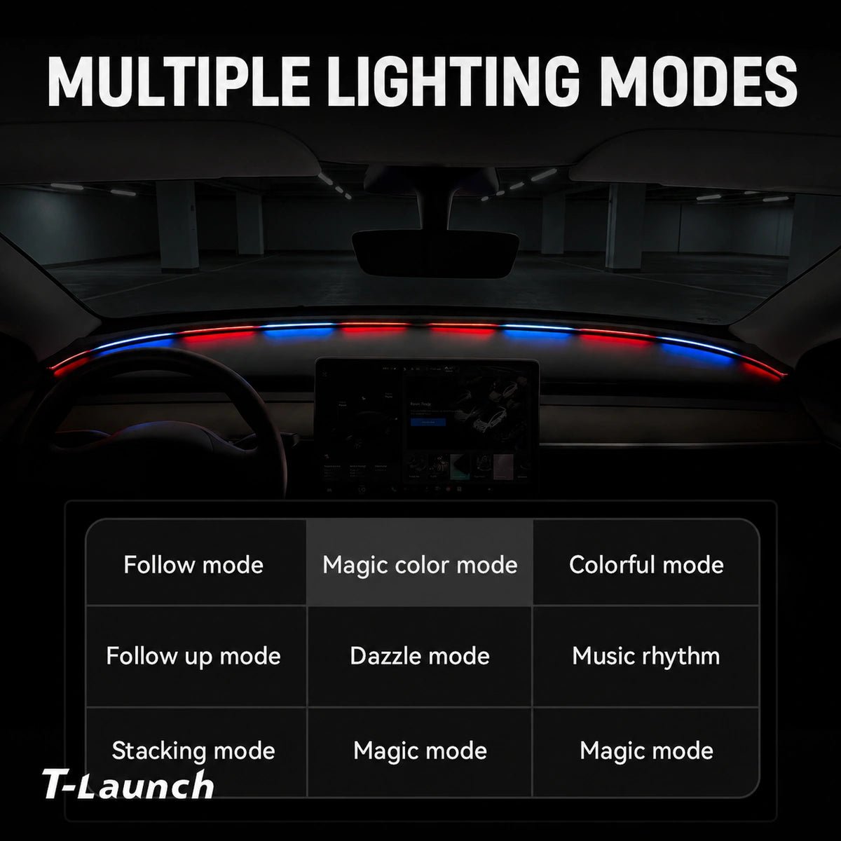 Juniper-Style Dashboard Ambient Light Kit with BSD Warning for Tesla Model Y 2020-2024 - T-Launch