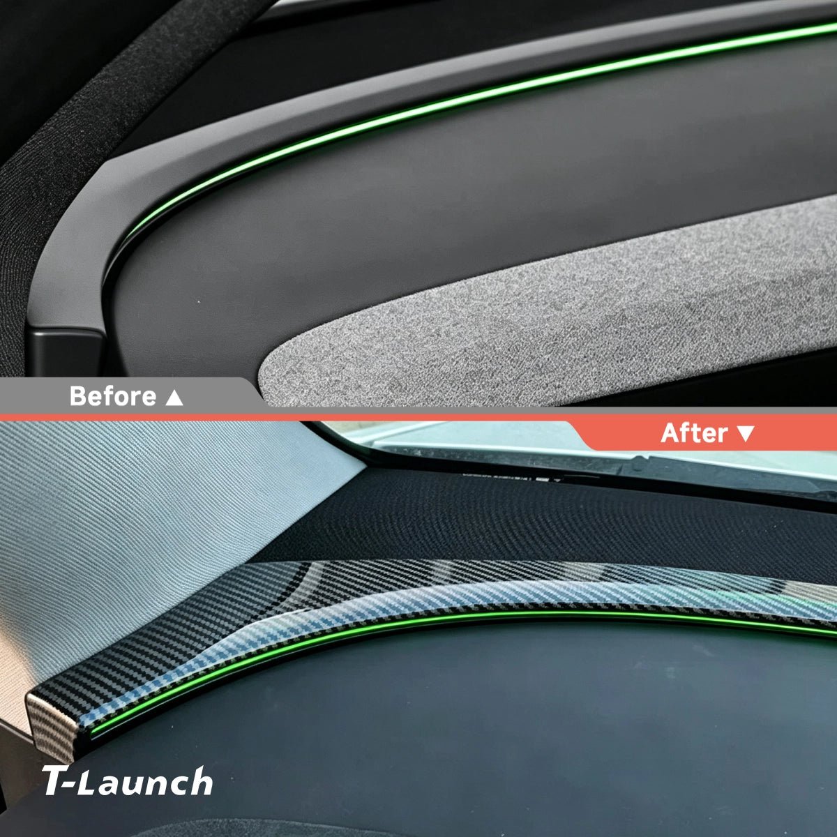 Carbon Fiber Style Dashboard Windshield Trim Strips for Tesla Model Y/Y L 2025+ - T-Launch