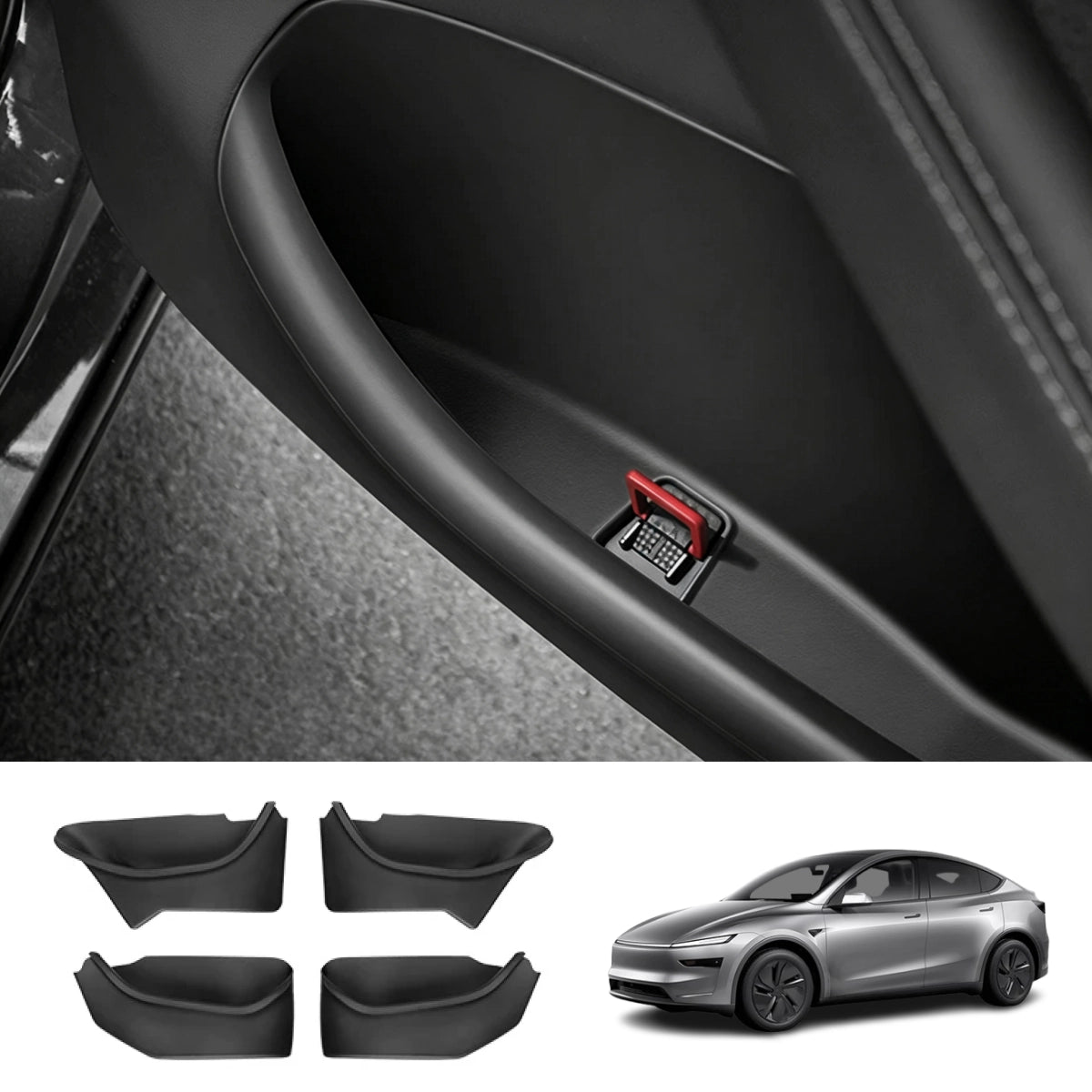 TPE Door Pocket Storage Box with Emergency Release Pull Ring for Tesla Model Y/Y L 2025+ - T-Launch