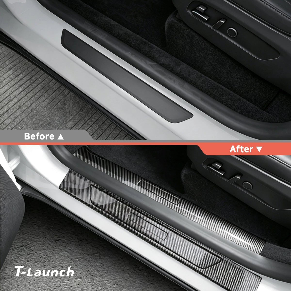 Carbon Fiber Style Door Sill Protectors for Tesla Model Y L 2026+ - T-Launch