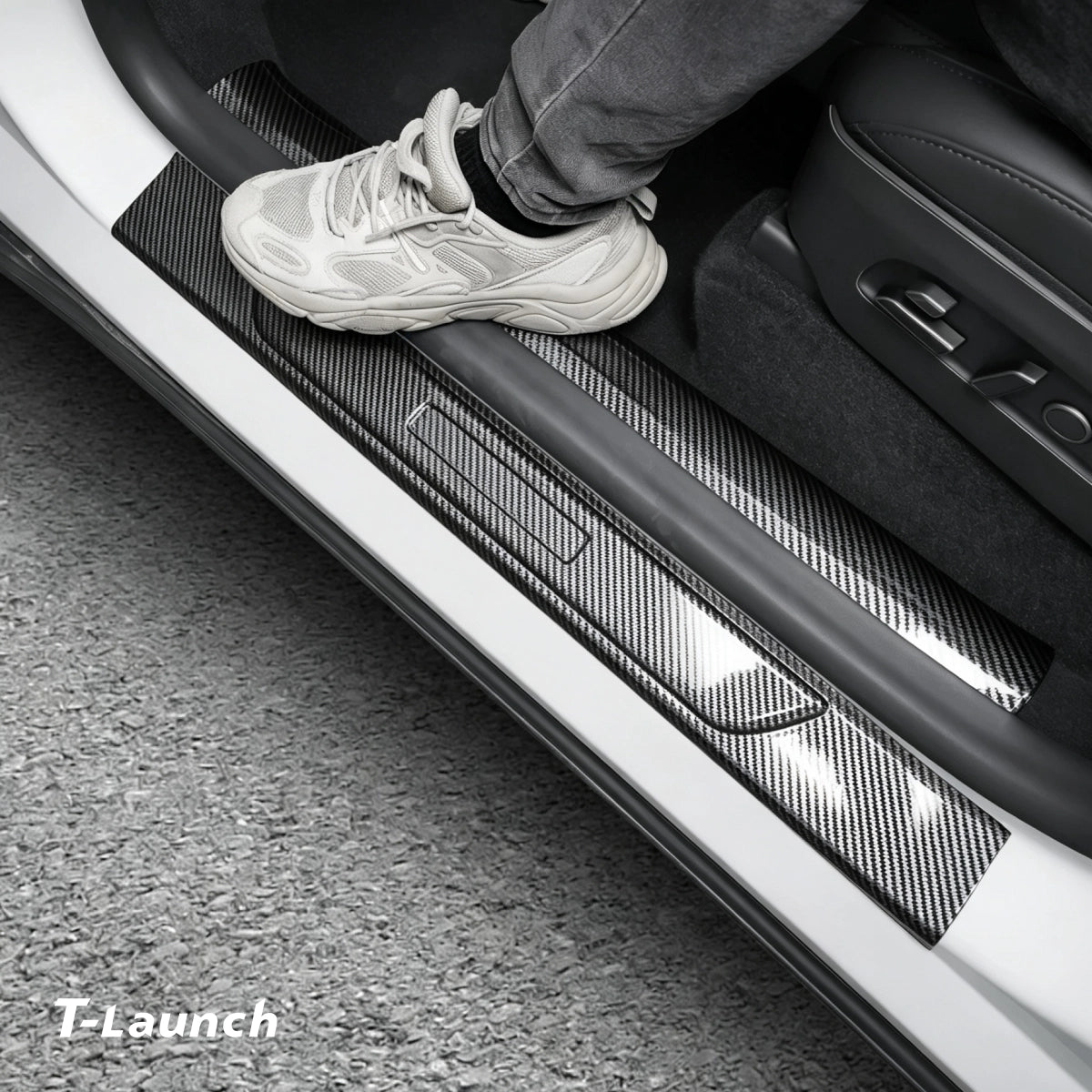 Carbon Fiber Style Door Sill Protectors for Tesla Model Y L 2026+ - T-Launch