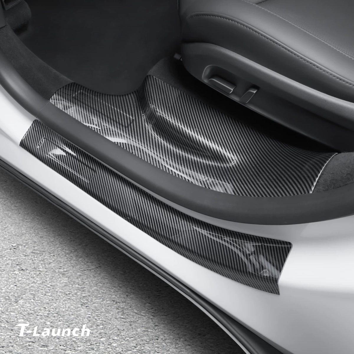 Carbon Fiber Style Door Sill Protectors for Tesla Model Y L 2026+ - T-Launch