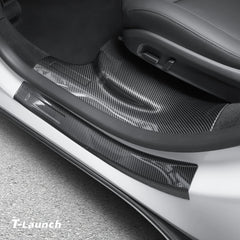 Carbon Fiber Style Door Sill Protectors for Tesla Model Y L 2026+