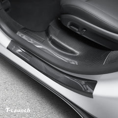Carbon Fiber Style Door Sill Protectors for Tesla Model Y L 2026+ - T-Launch