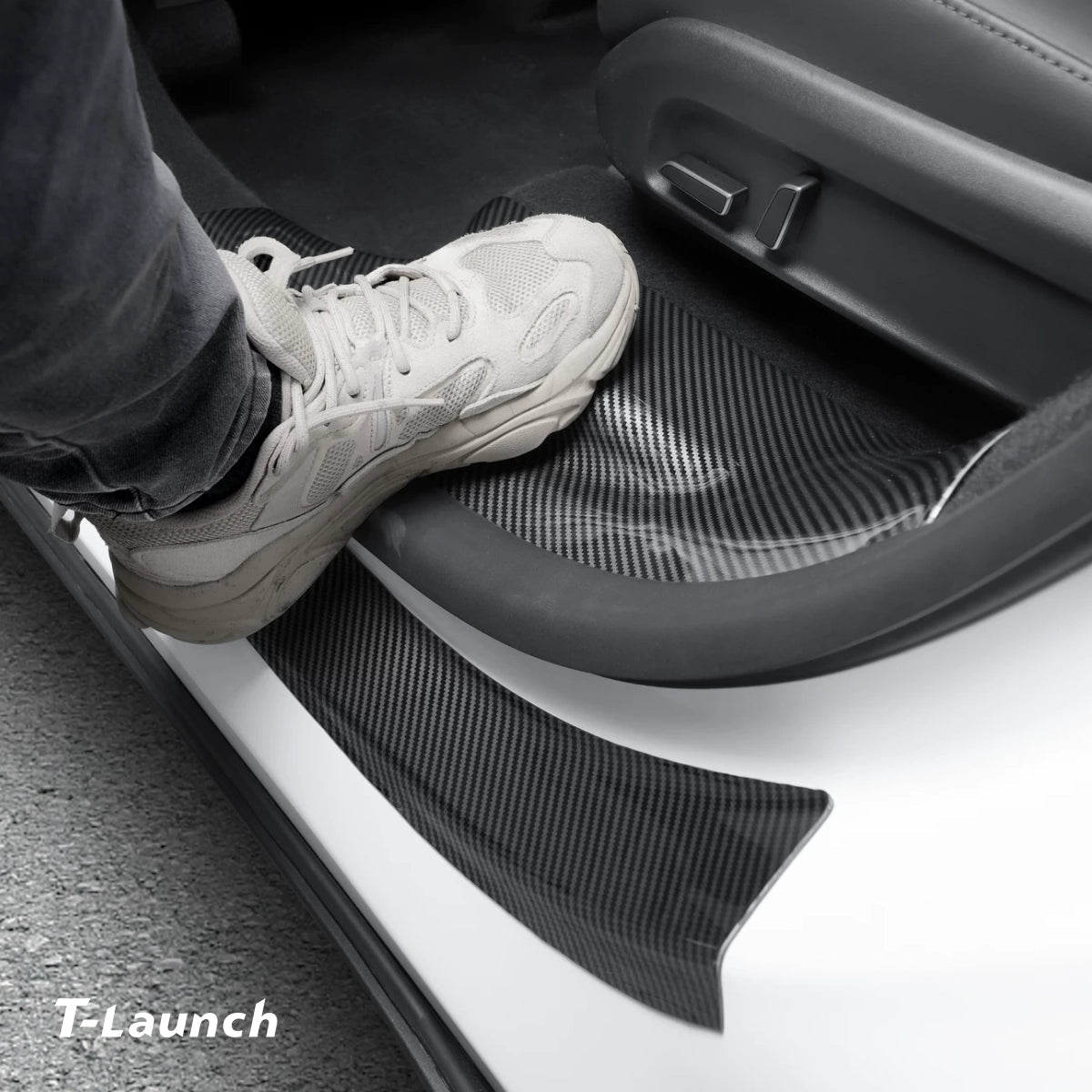 Carbon Fiber Style Door Sill Protectors for Tesla Model Y L 2026+ - T-Launch