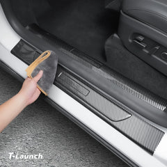 Carbon Fiber Style Door Sill Protectors for Tesla Model Y L 2026+