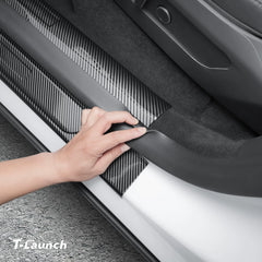 Carbon Fiber Style Door Sill Protectors for Tesla Model Y L 2026+