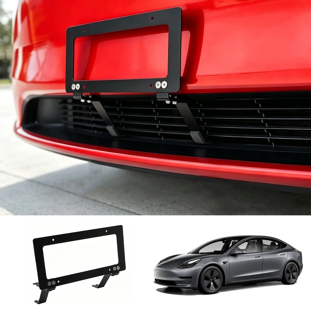 No Drill Model 3/Y Front License Plate Frame for Tesla- NO Adhesives, Quick Install - T-Launch