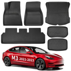 Sada vnitřních podlahových rohoží XPE do každého počasí Cargo Liners pro roky 2021-2023 Tesla Model 3