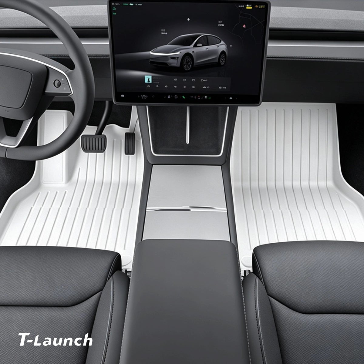 White All-Weather TPE Floor Mats for Tesla Model Y L 2026+ - T-Launch