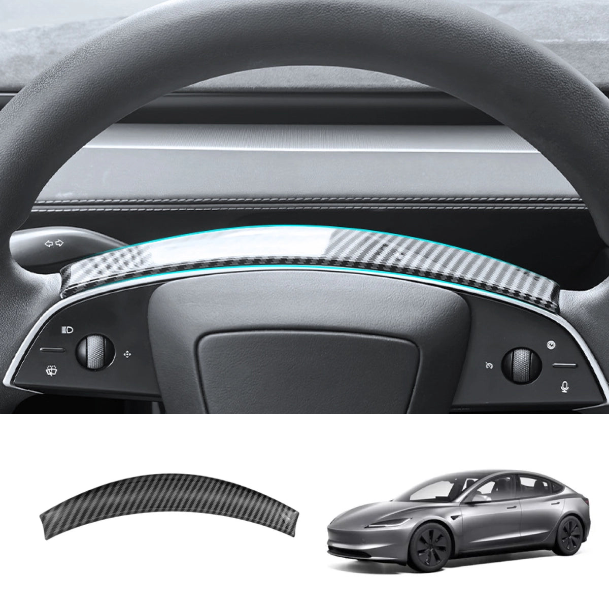 Steering Wheel Panel Decor Cover Trim for Tesla Model 3 Highland 2024+ - T-Launch