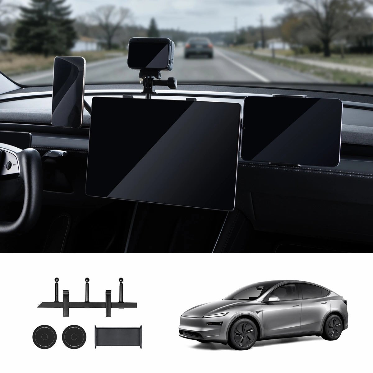 Modular Screen Back Multi‑Device Expansion Mount for Tesla Model 3/Y/S/X/Cybertruck - T-Launch