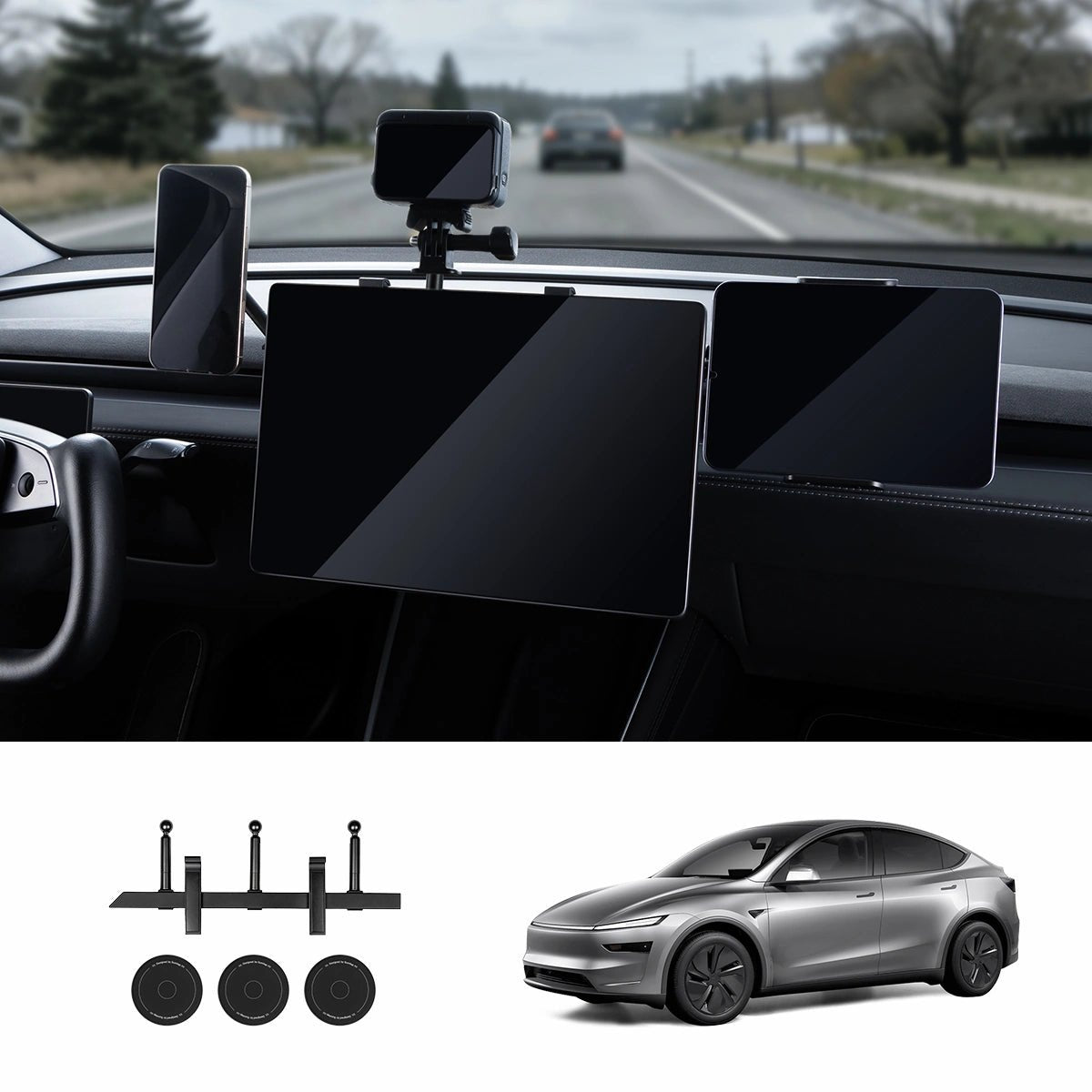 Modular Screen Back Multi‑Device Expansion Mount for Tesla Model 3/Y/S/X/Cybertruck - T-Launch