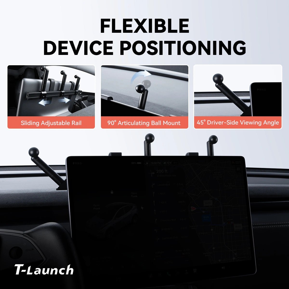 Modular Screen Back Multi‑Device Expansion Mount for Tesla Model 3/Y/S/X/Cybertruck - T-Launch