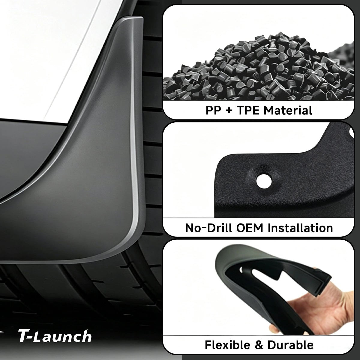 No-Drill Front & Rear Mud Flaps Splash Guards for Tesla Model X 2023-2026 - T-Launch