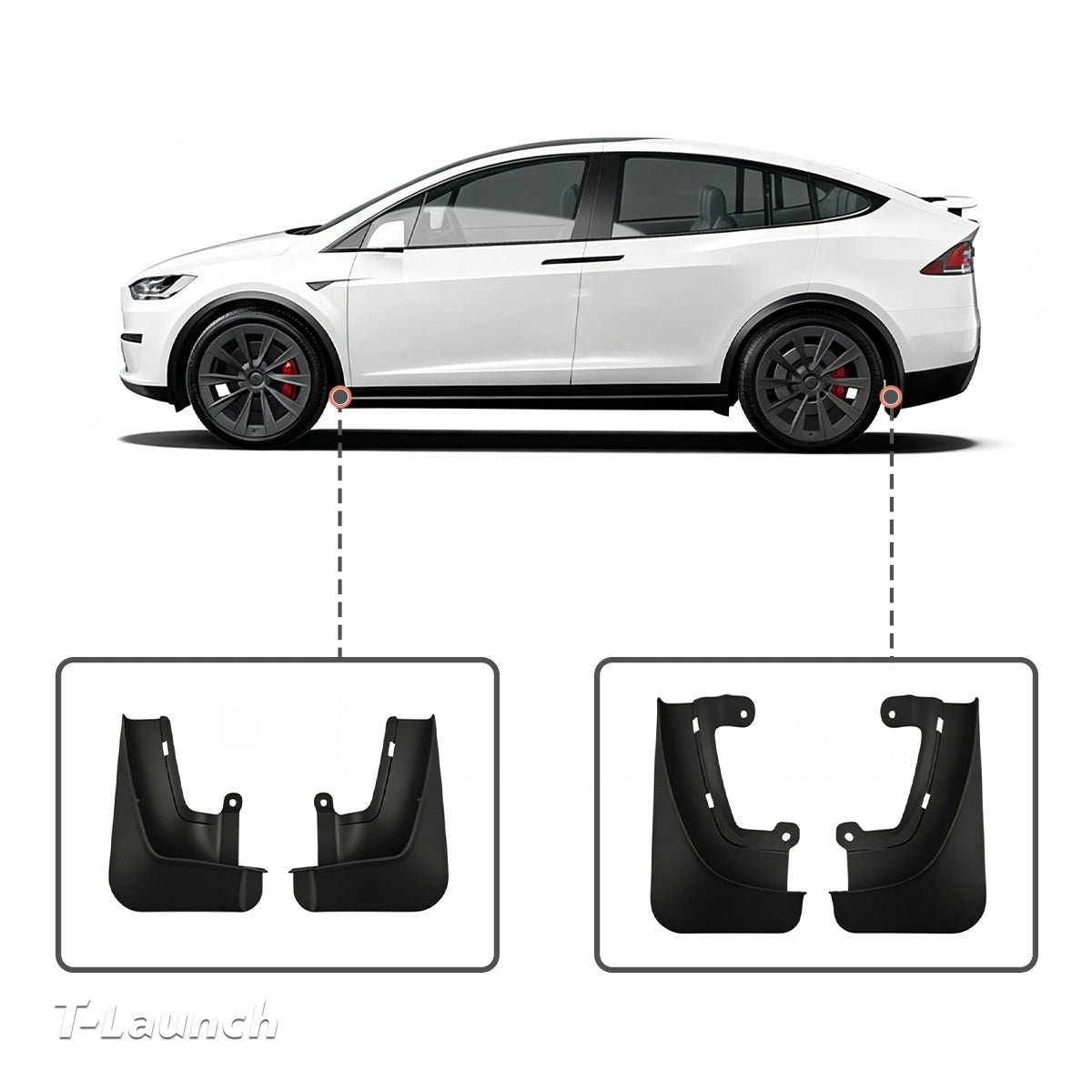 No-Drill Front & Rear Mud Flaps Splash Guards for Tesla Model X 2023-2026 - T-Launch