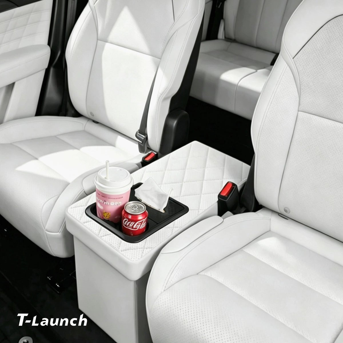 Foldable Rear Seat Storage Box with Cup Holders for Tesla Model Y L 2026+ - T-Launch