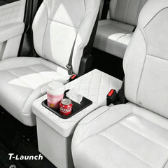 Foldable Rear Seat Storage Box with Cup Holders for Tesla Model Y L 2026+ - T-Launch