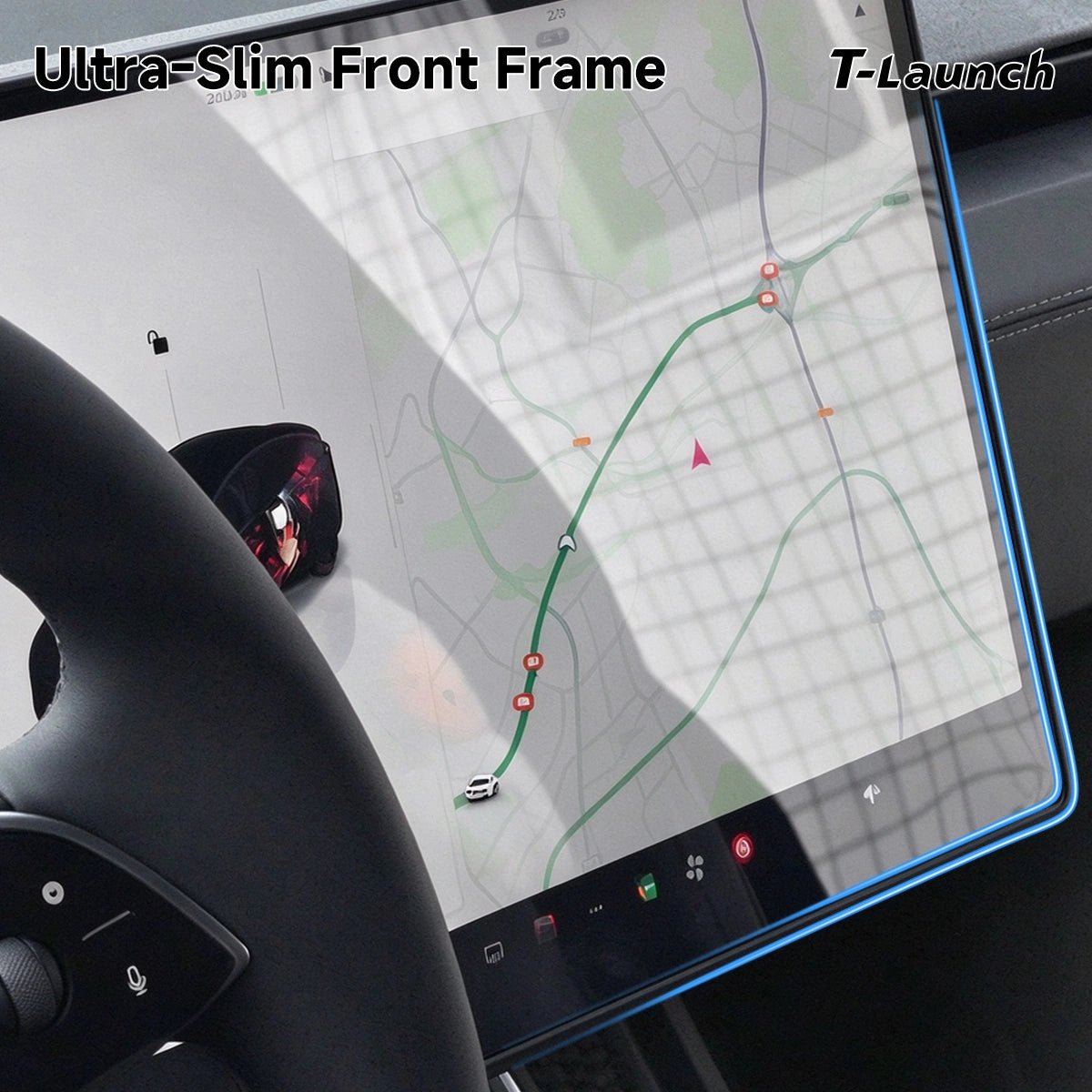 All-in-One Tempered Glass Screen Protector & Frame Cover for Tesla Model 3 Highland/Model Y Juniper/Model Y L 2026+ - T-Launch