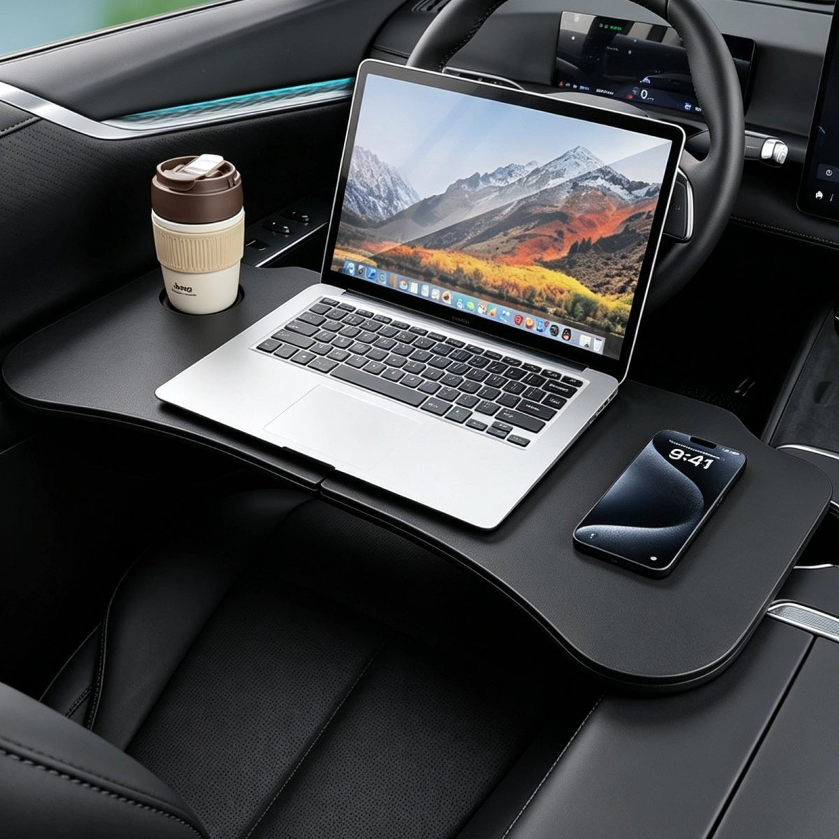 Nappa Leather Foldable Steering Wheel Table for Tesla Model 3/Y - T-Launch