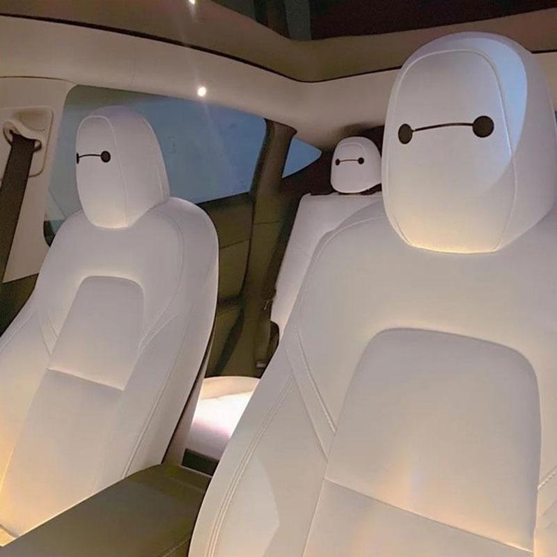 Model 3/J/S/X/Cybertruck Baymax Hoofdsteun Stickers Decoratie Sticker voor Tesla(4 STUKS)
