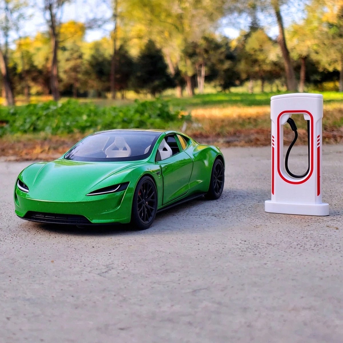 1:24 Tesla Roadster Diecast Model Car with Charging Pile - T-Launch