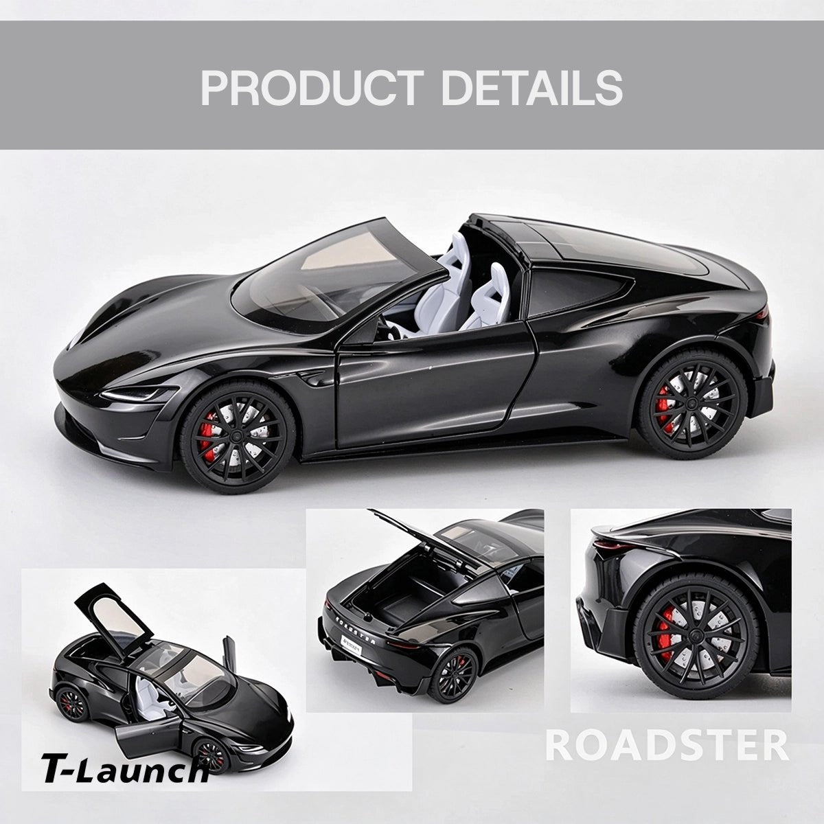1:24 Tesla Roadster Diecast Model Car with Charging Pile - T-Launch