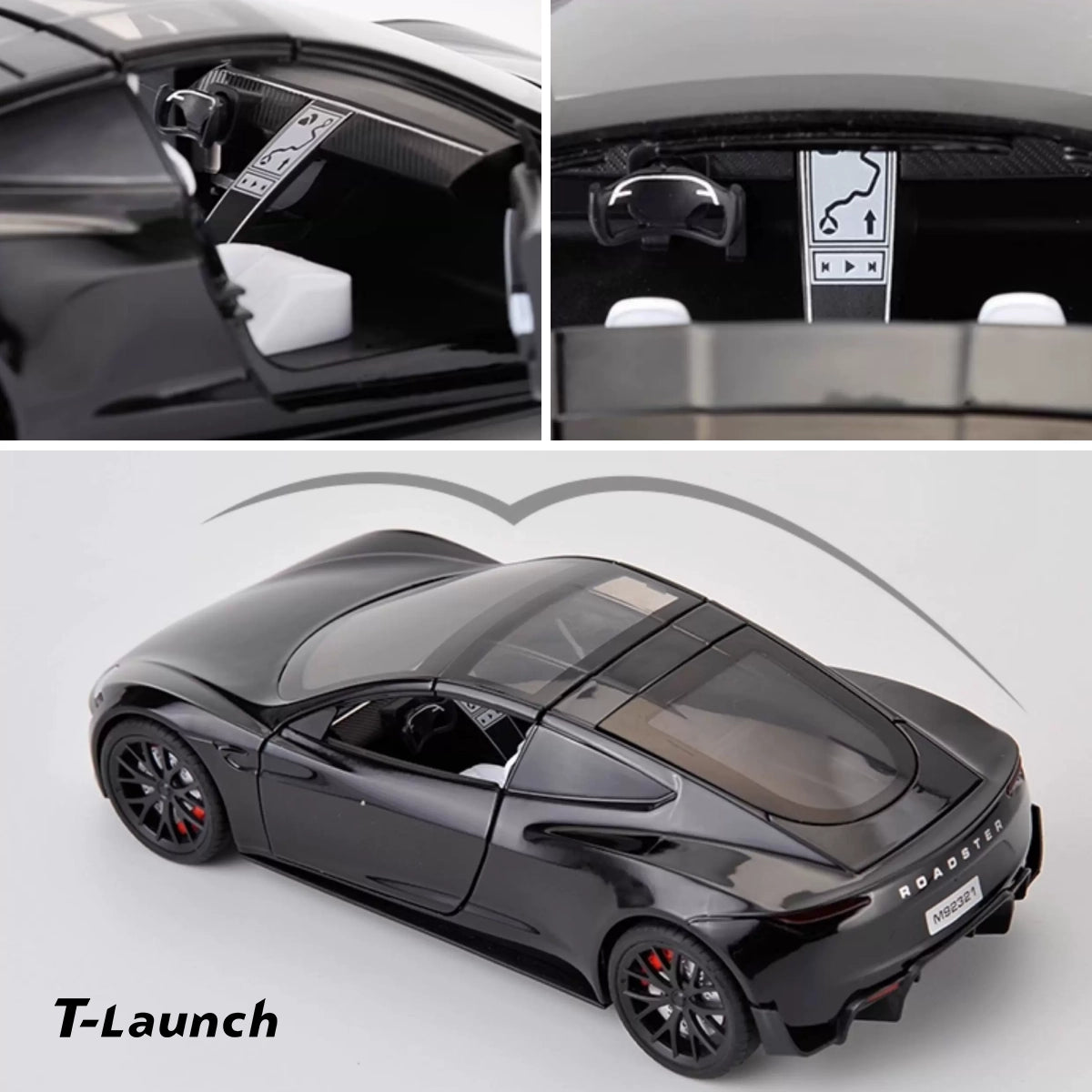 1:24 Tesla Roadster Diecast Model Car with Charging Pile - T-Launch