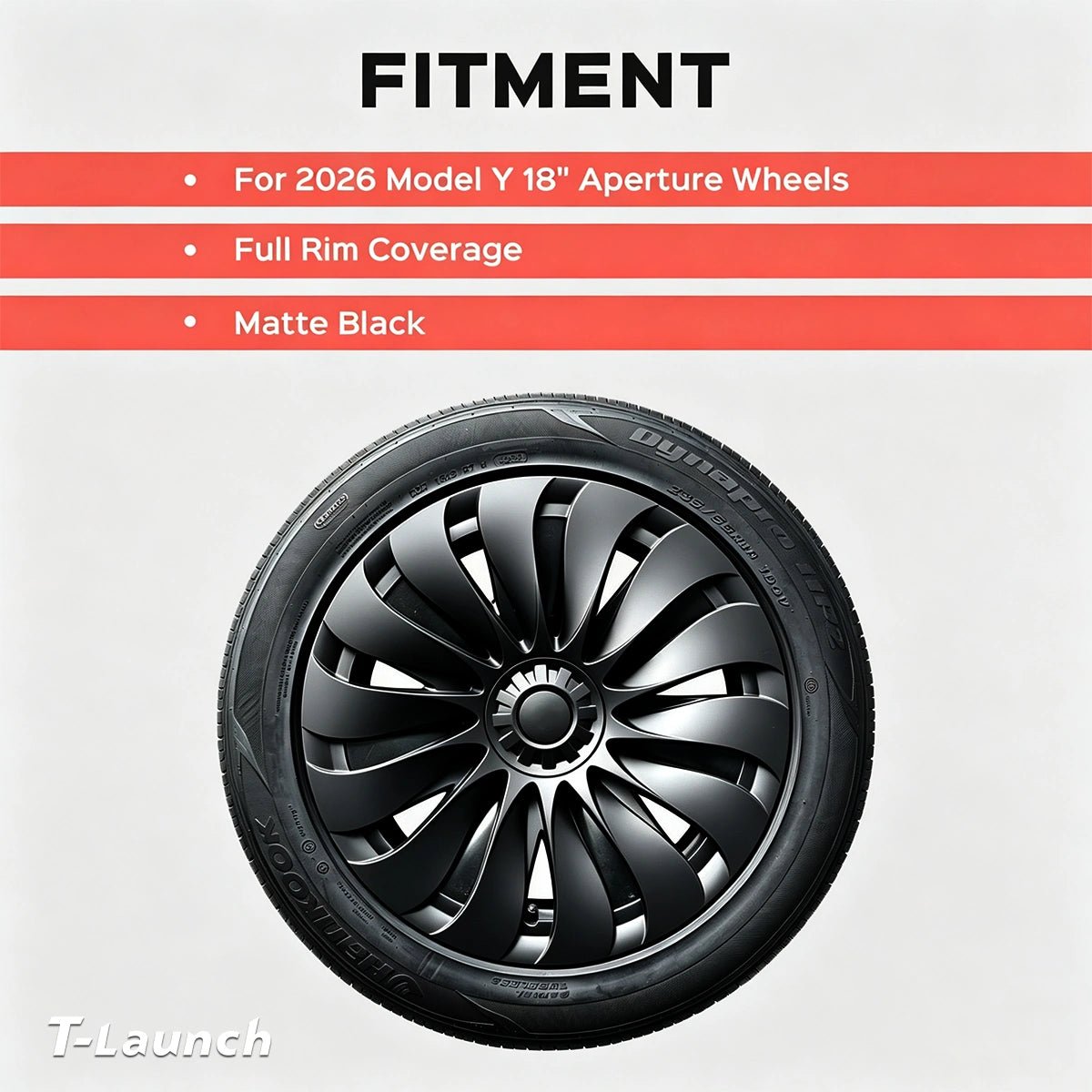Turbine-Style Hubcaps Wheel Covers for 2026 Tesla Model Y Standard 18'' Aperture Wheels (Set of 4) - T-Launch
